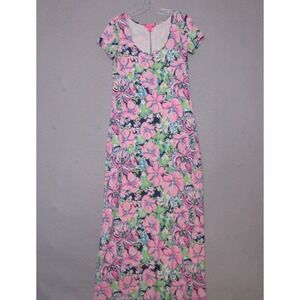 Lilly Pulitzer Maxi Dress XS Pink‎ Blue Floral Wynne High Tide Navy Tall Order